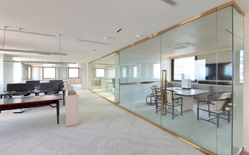 Glass Partition with Gold Capping for Offices