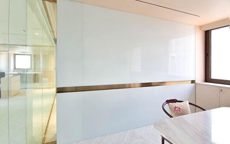 Glass Partition with Gold Capping for Offices