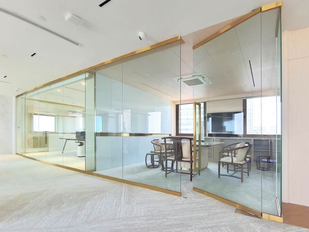 Glass Partition with Gold Capping for Offices