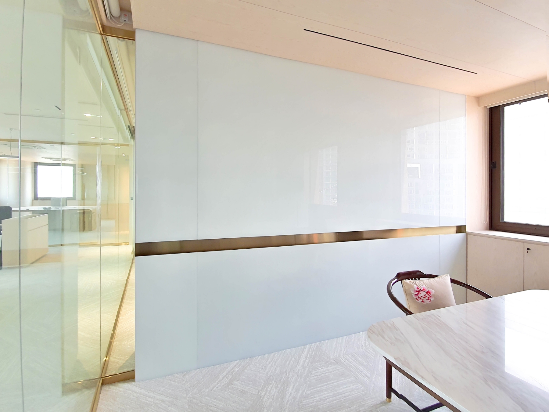 Glass Partition with Gold Capping for Offices
